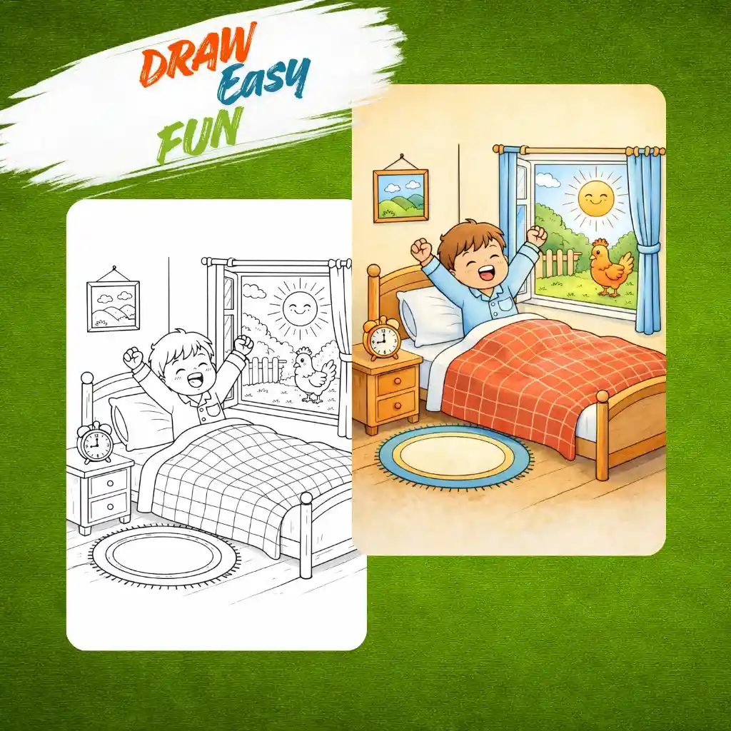 Kid Early Wake Up Coloring Page - Draw Easy Fun