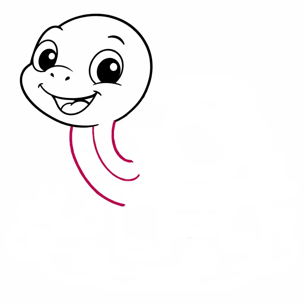 Step 4: Draw the Turtle’s Neck and Body Start (Cartoon Turtle Drawing)