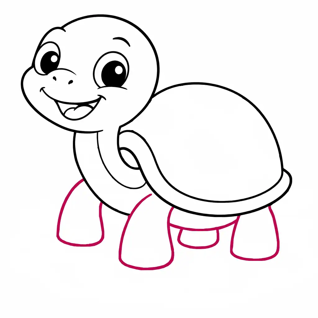 Step 6: Draw the Turtle’s Legs and Feet (Cartoon Turtle Drawing)