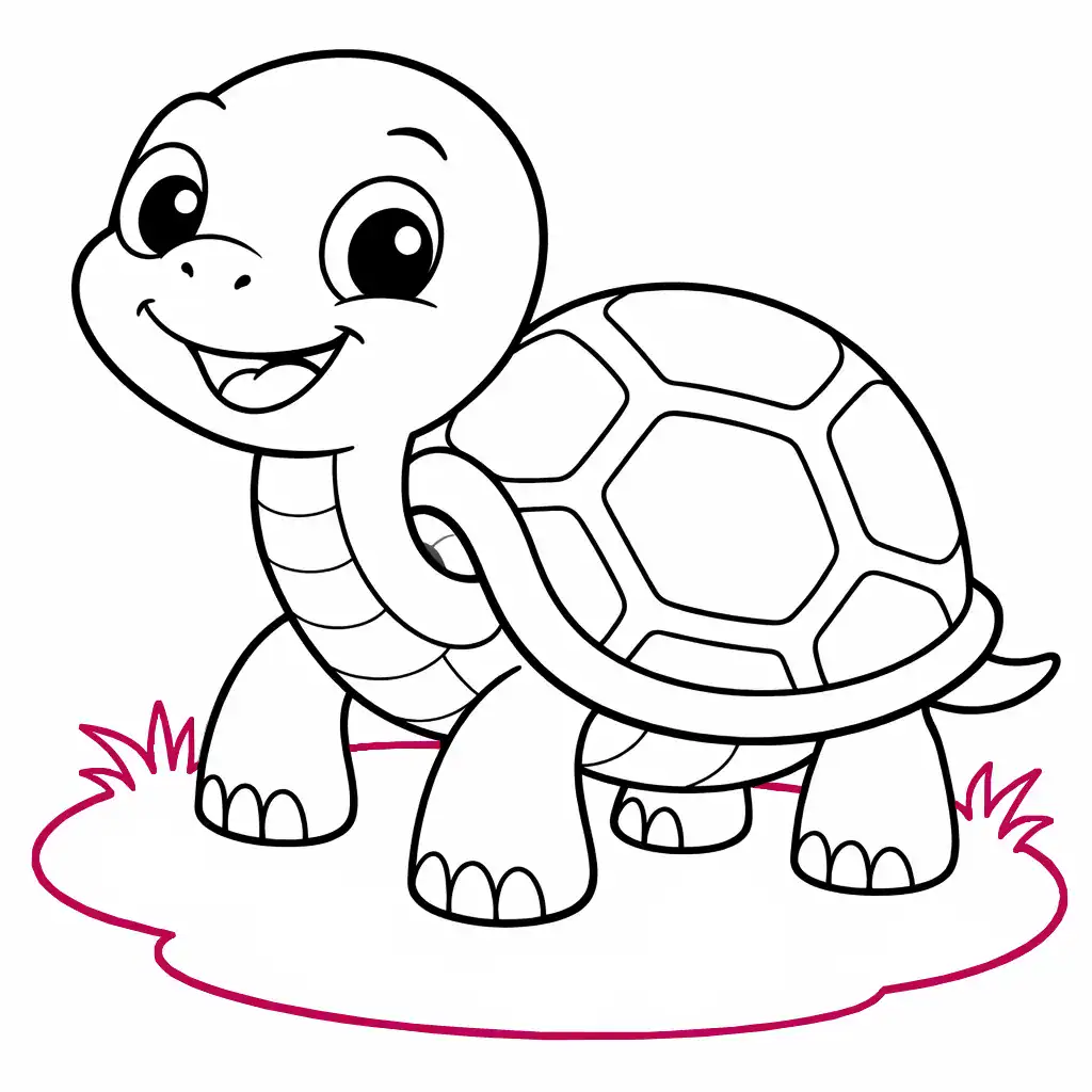 Step 10: Draw the Ground and Grass (Cartoon Turtle Drawing)