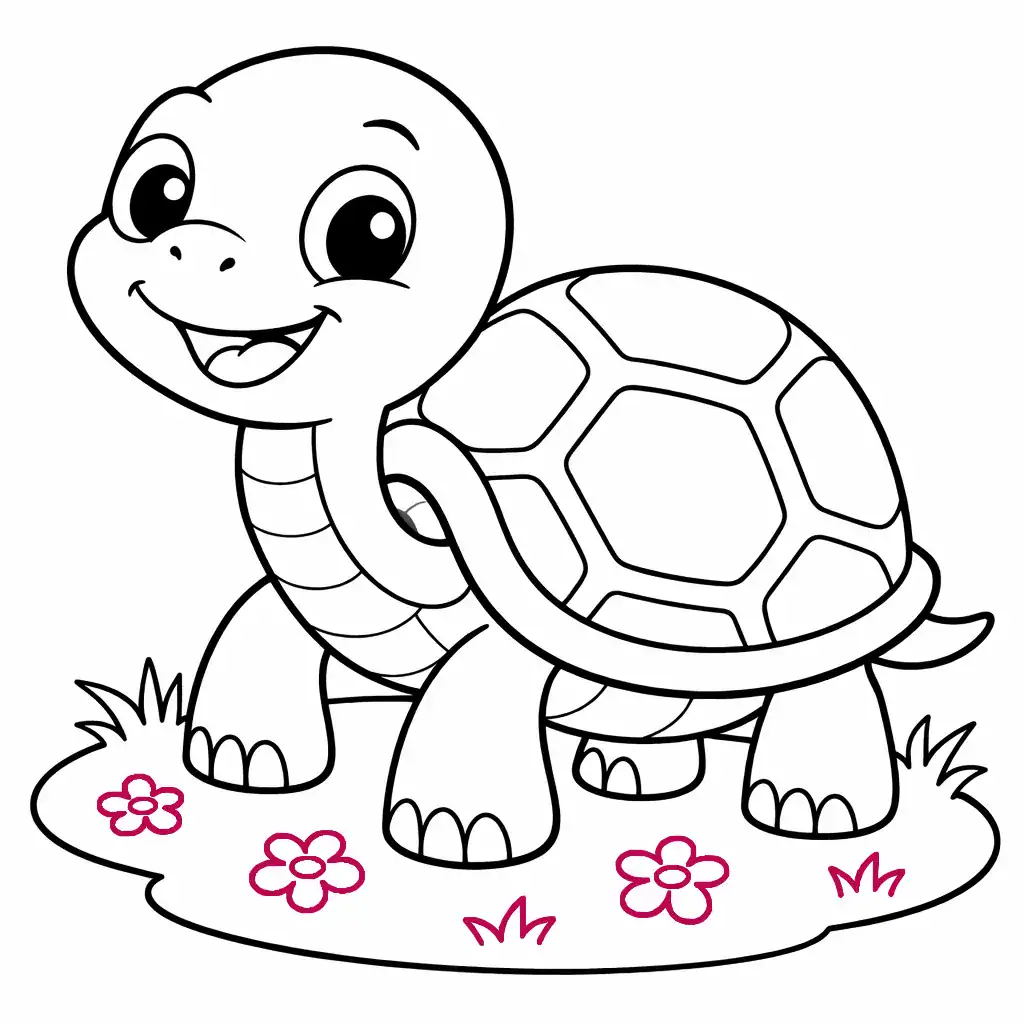 Step 11: Add Flowers and Final Background Details (Cartoon Turtle Drawing)